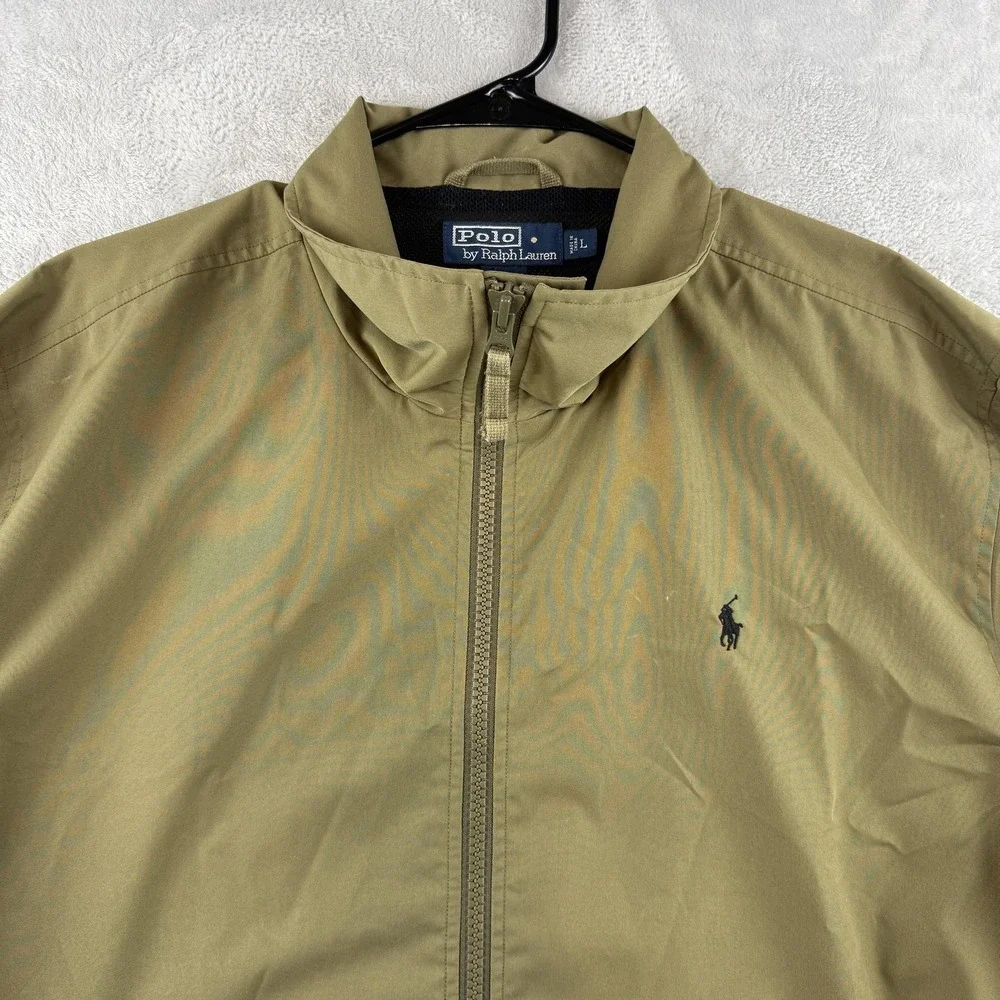 Polo Ralph Lauren Jacket Mens Large Green Microfiber Full Zip Windbreaker